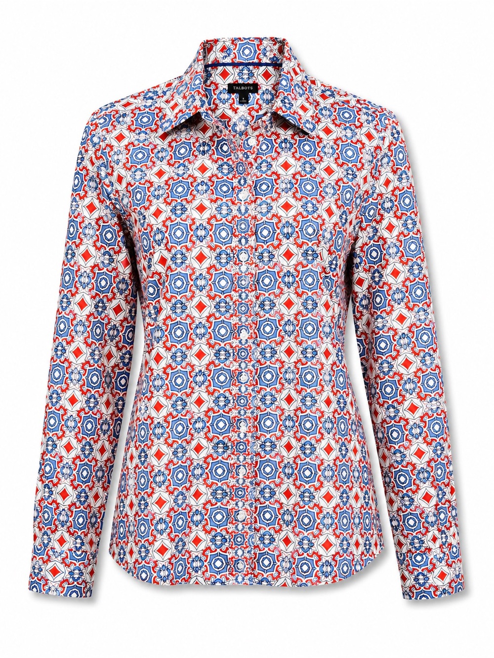 Talbots Red Blue Medallion Print Button Front Shirt Women’s East Coast Hampton